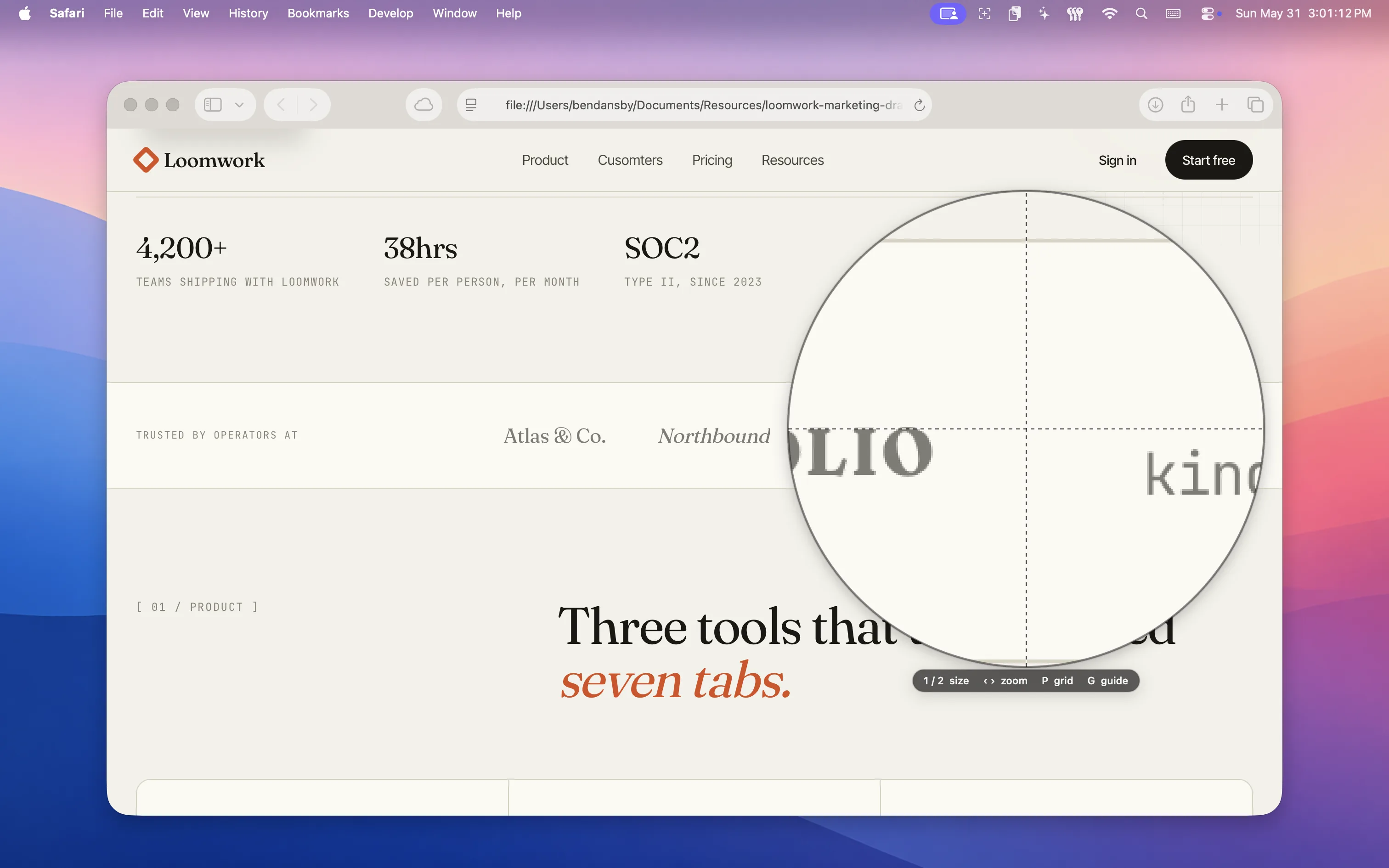Loupe magnifying pixels under the cursor