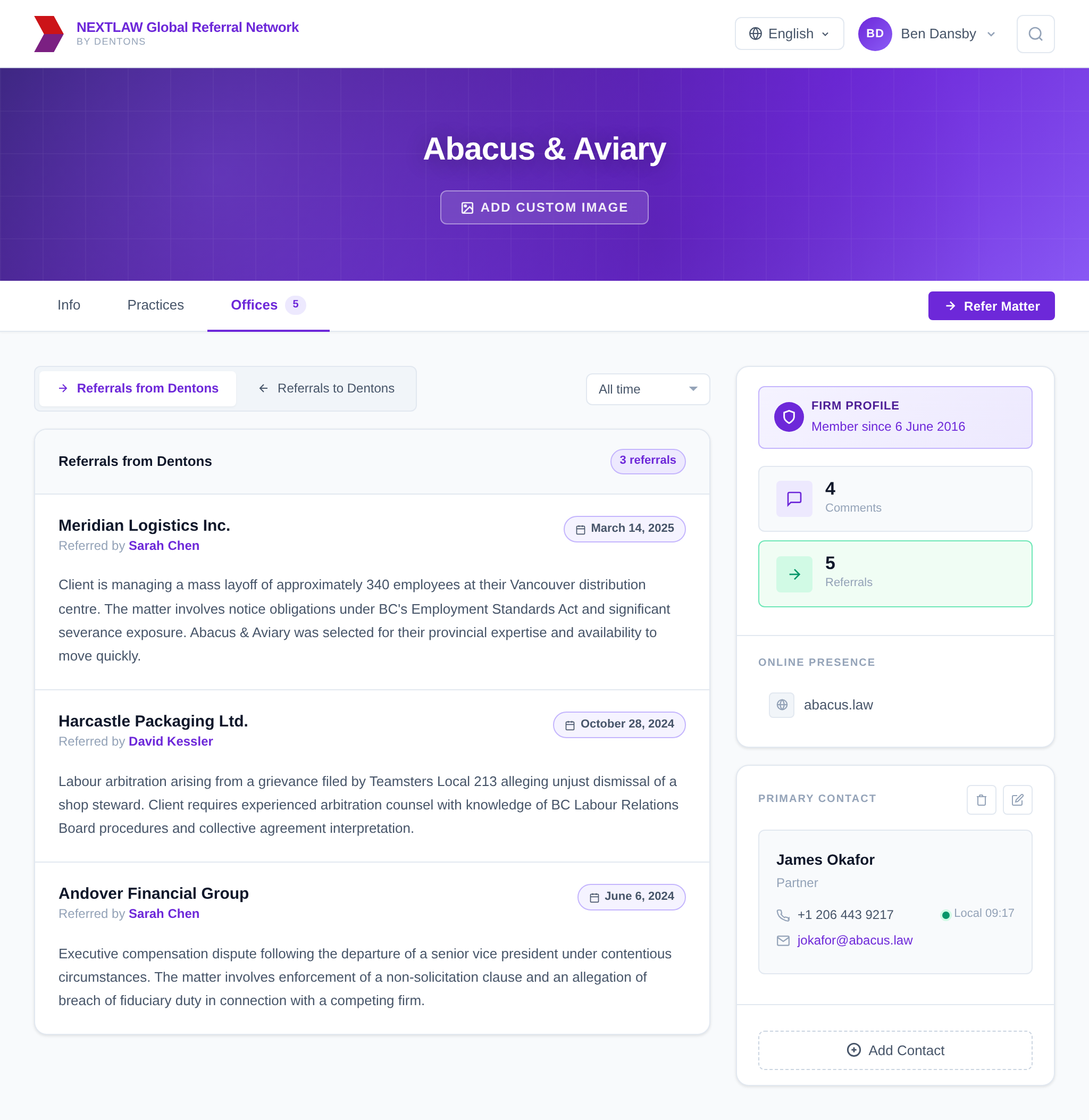 Firm profile referrals tab